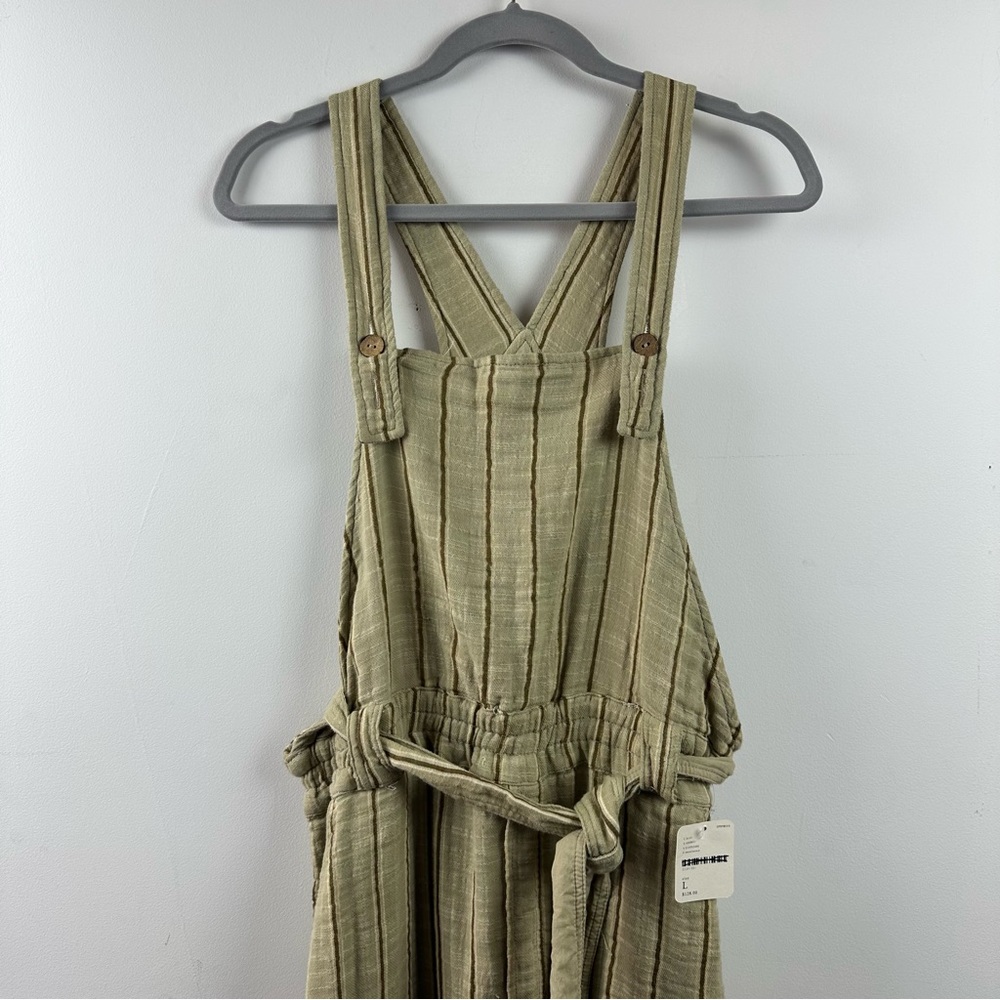 NWT Free People One Ballast Striped Belted Overall Jumpsuit Moss Large - Picture 4 of 15